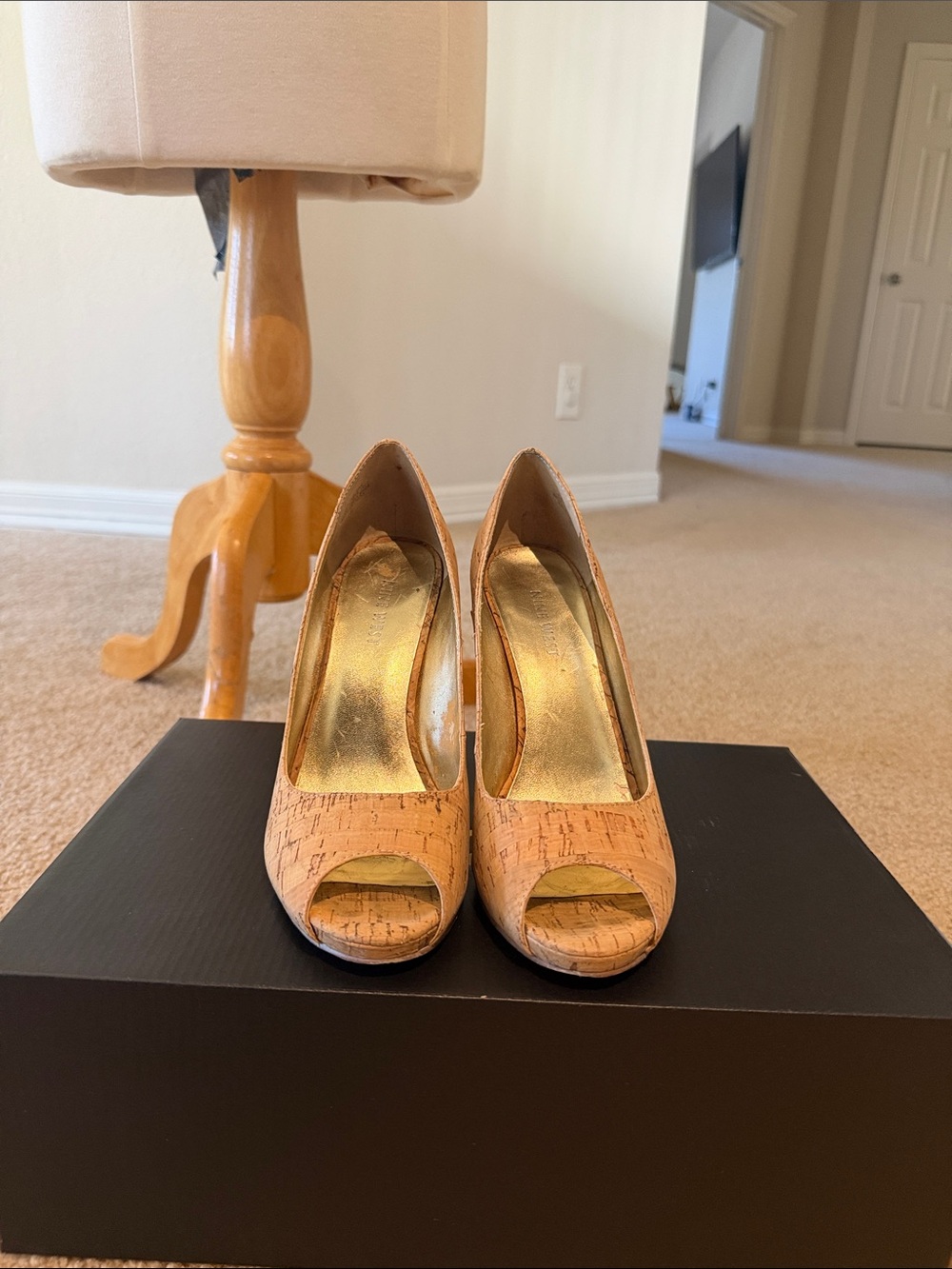 Nine West Cork Peep-Toe Platform Pumps in Natural Cork